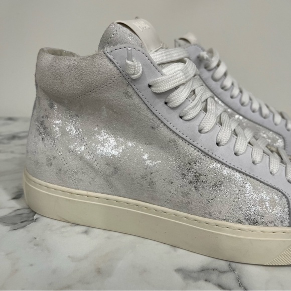 P448 Star High Tops White Leather Metallic Silver Woman’s Size 38 US 7.5/8 - Picture 5 of 13